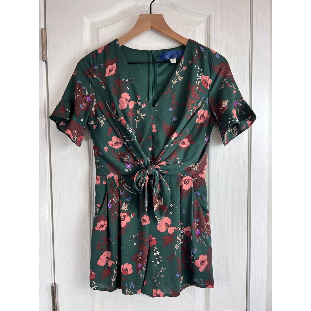 Blue Rain Women's Short Sleeve Romper Green Pink Floral Size XS